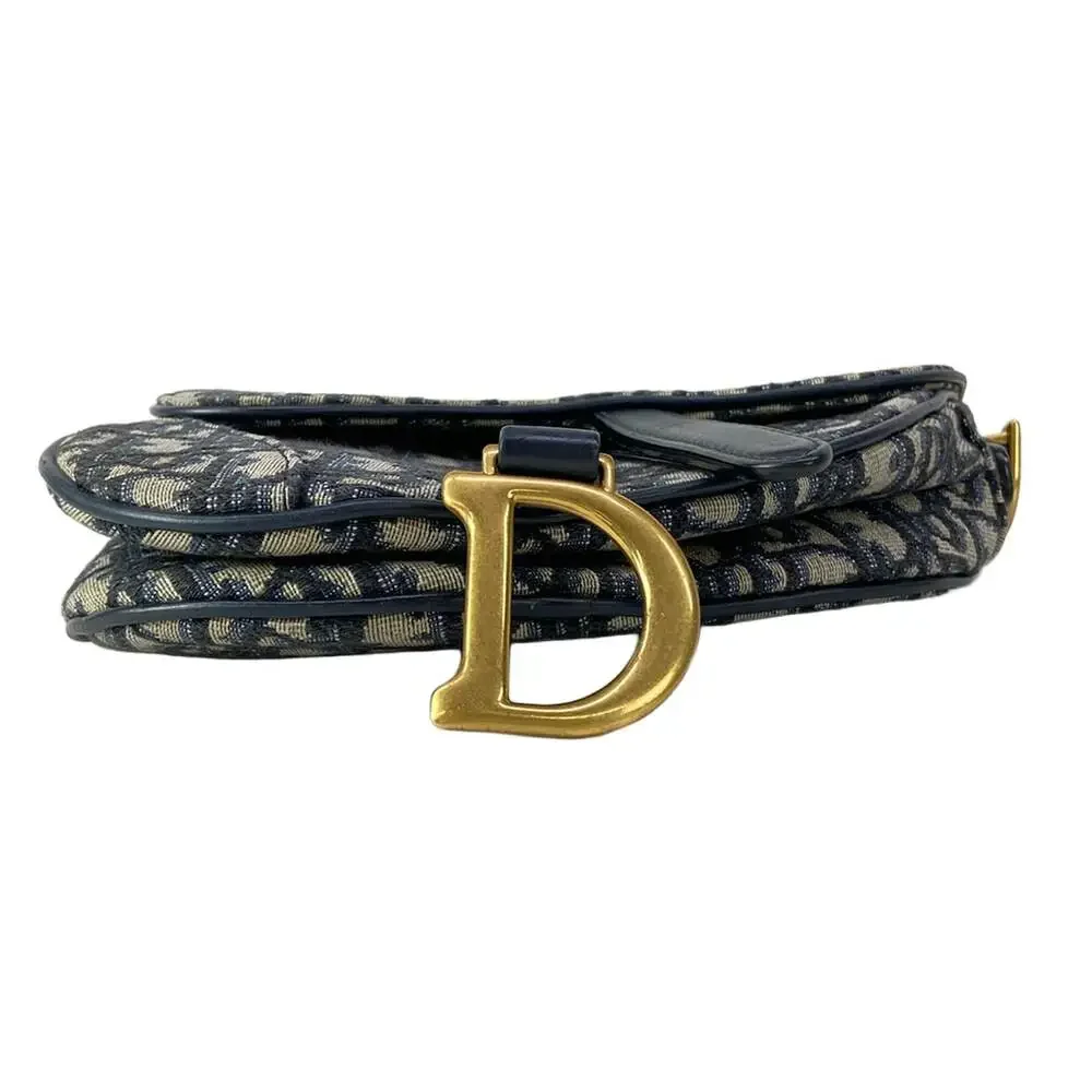 Christian Dior Saddlebag / Trotter Handbag Navy Cream Jacquard Leather